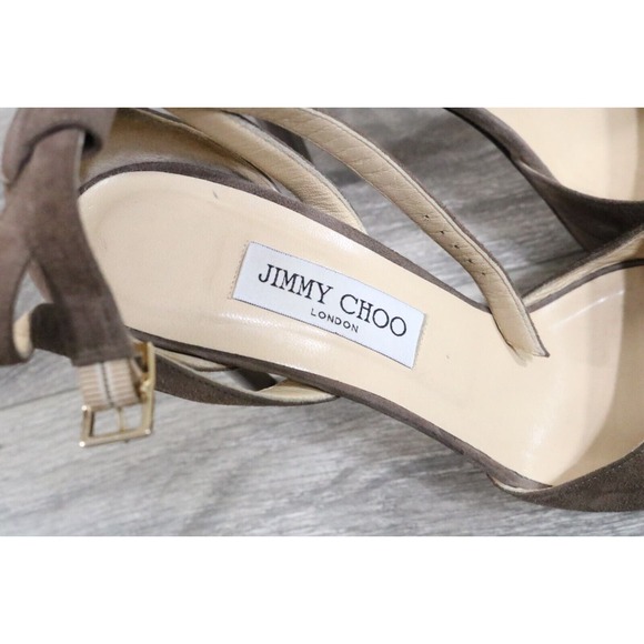 Jimmy Choo Taupe Suede Leather Kayden Ankle Strap Sandals Size 40 - Picture 7 of 12